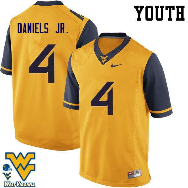 Youth #4 Mike Daniels Jr. West Virginia Mountaineers College Football Jerseys-Gold - Click Image to Close